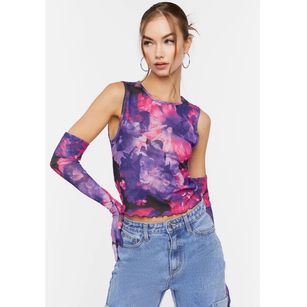 💥3/$15💥NWT - Forever 21 Women's Abstract Mesh Crop Top & Gloves Set - Small